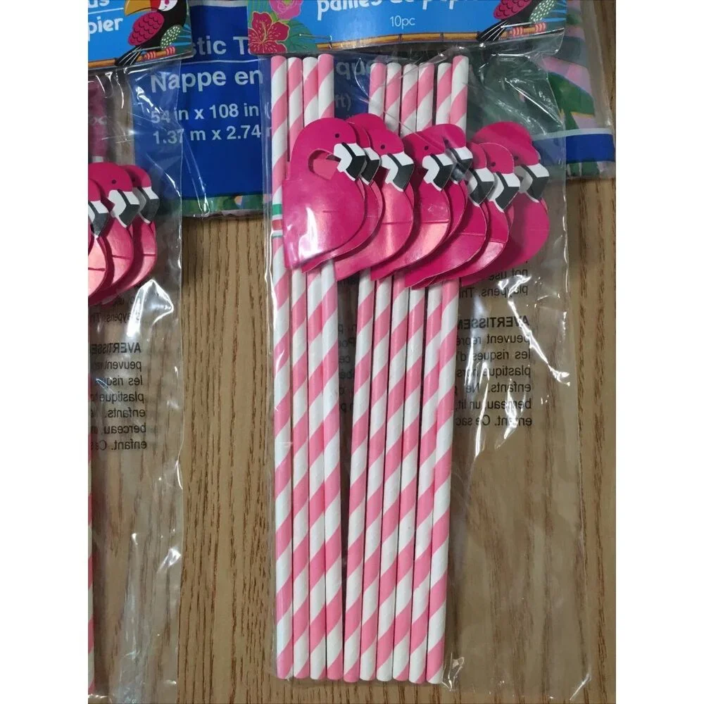 New Bundle Of 22pc Tropical Flamingo Party Birthday Paper Straws & Table Cover